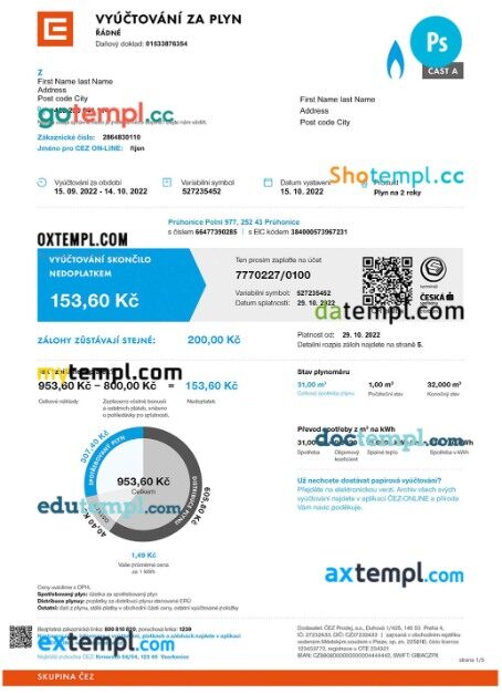 Czech Vyuctovani Za Plyn utility bill in PSD format