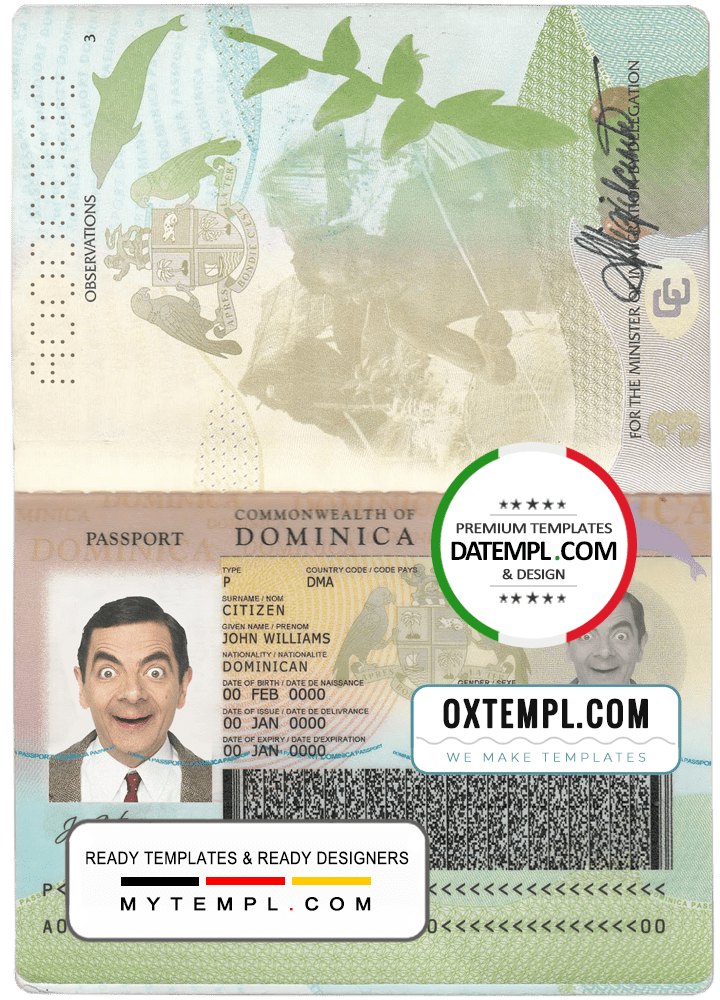 Dominican passport example in PSD format at the best price, with fonts