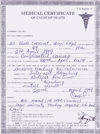 England Lagos university teaching hospital death certificate template in PSD format