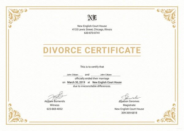 England New England Court house divorce certificate template in PSD format