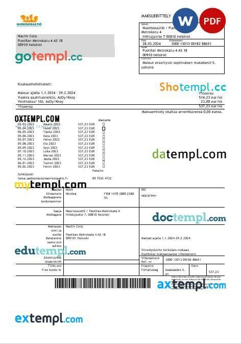 Finland Nuorisosäätiö Youth Foundation business bill template in Word and PDF format