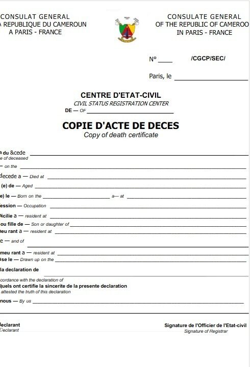 France General Register death certificate template in PSD format
