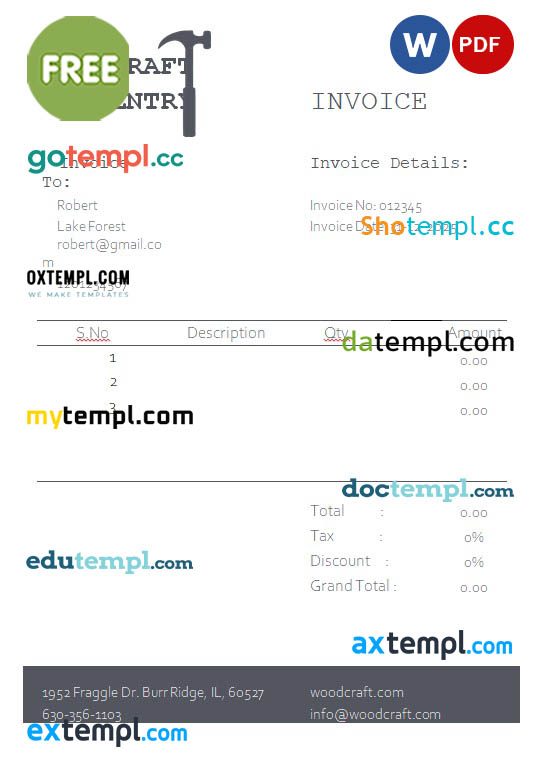 free download Free Carpentry Invoice example in word and pdf format