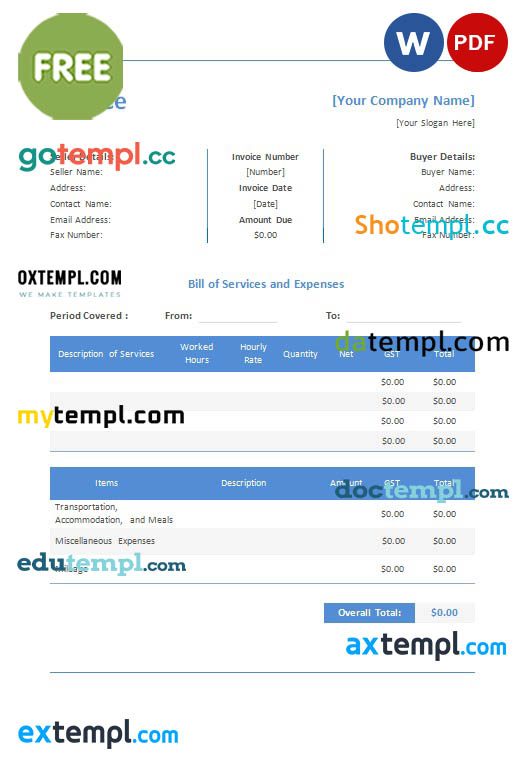 free download Free Construction Invoice example in word and pdf format