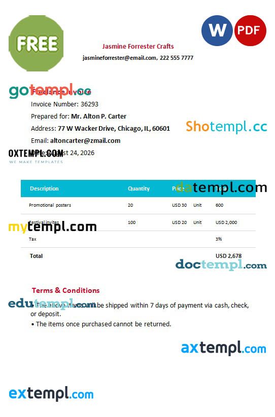 free download Free Freelance Invoice Form example in word and pdf format