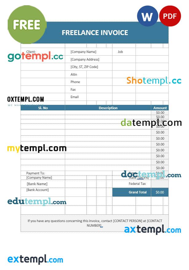 free download Free Freelance invoice example in word and pdf format