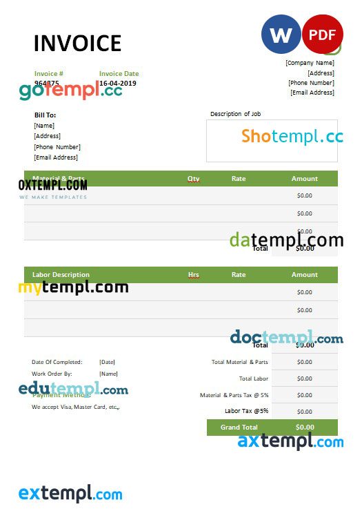 Garage Invoice example in word and pdf format