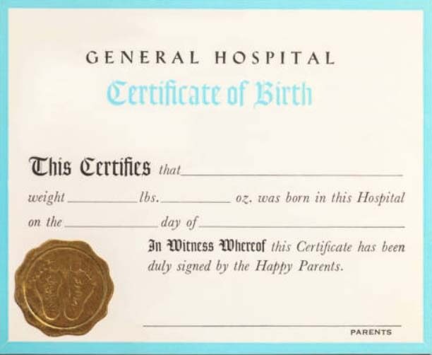 General hospital birth certificate template in PSD format