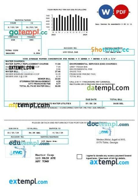 Georgia RWC water business bill template in Word and PDF format