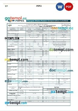 India pspcl business utility bill template in Word and PDF format