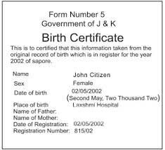 India Government of J. & K. birth certificate template in PSD format