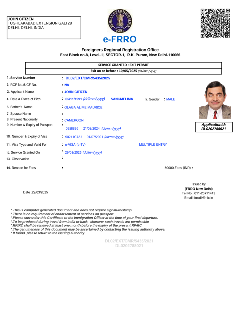 India e-visa template in Word and PDF formats, version 3