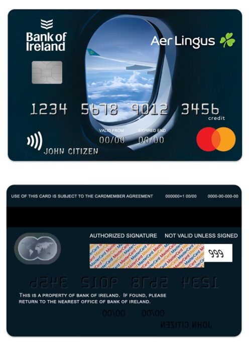 Ireland Bank of Ireland air credit mastercard template in PSD format