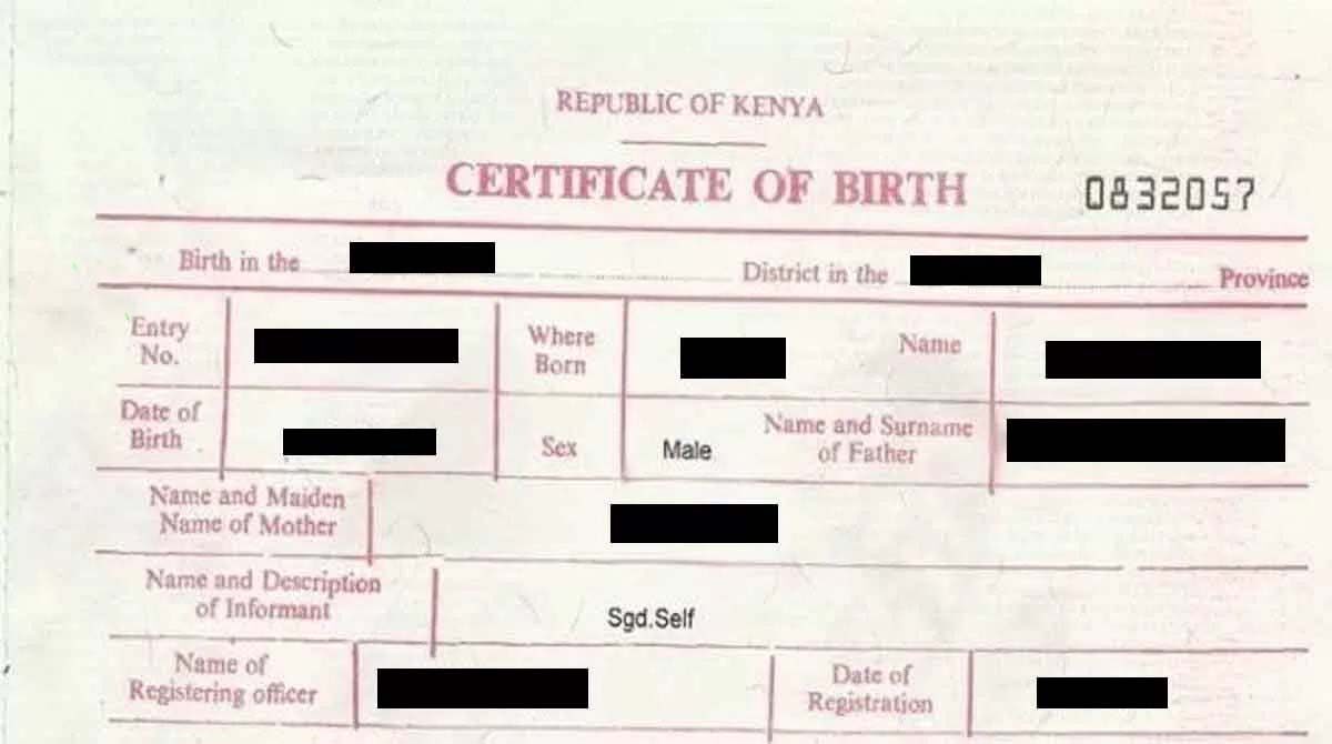 Kenya certificate of birth template in PSD format