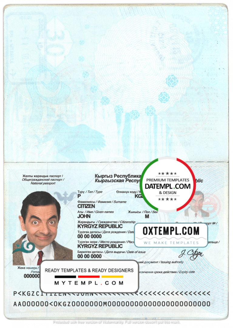 Kirghiz passport example in PSD format