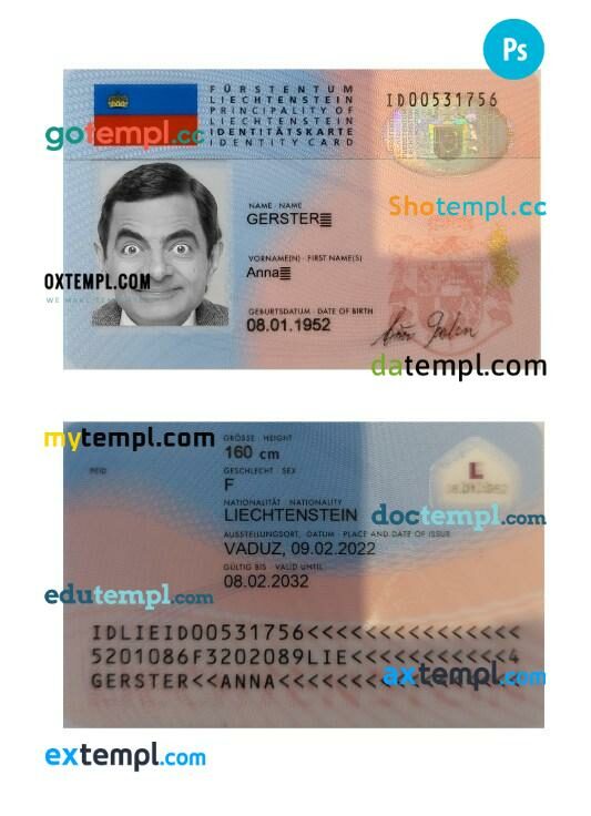 Liechtenstein ID card PSD template