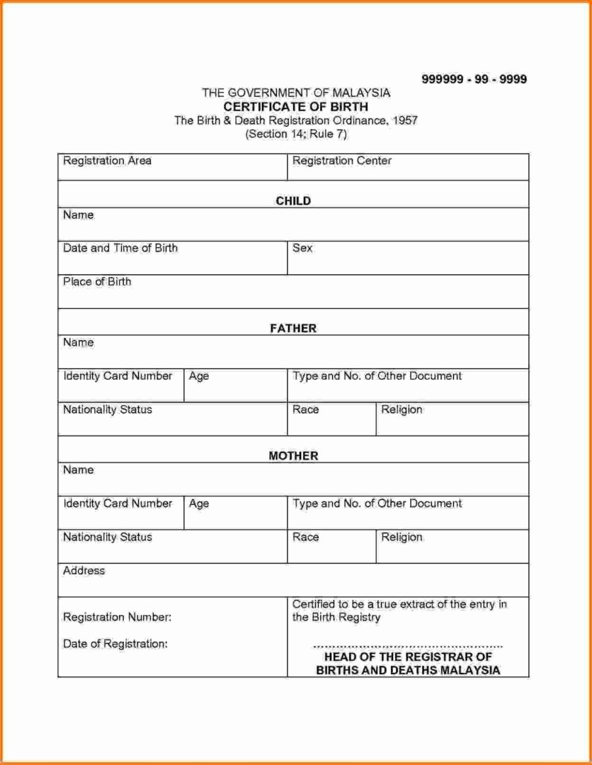 Malaysia The birth and death registration ordinance birth certificate template in PSD format