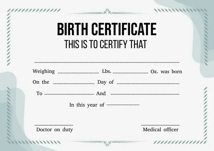 Medical office birth certificate template in PSD format