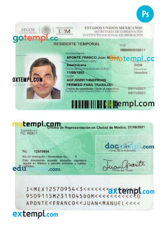 Mexico residence permit PSD example, 2021-present
