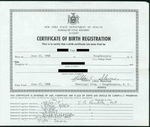 New York Bureau of vital records of Albany birth certificate template in PSD format