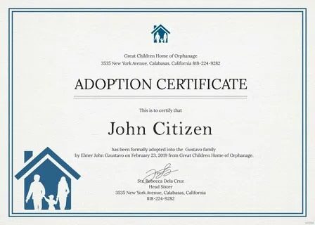 New York Great children home of orphanage adoption certificate template in PSD format