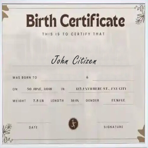 New York certificate of birth template in PSD format
