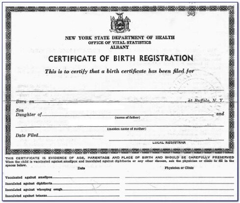 New York office of Vital Statistics Albany birth certification template in PSD format
