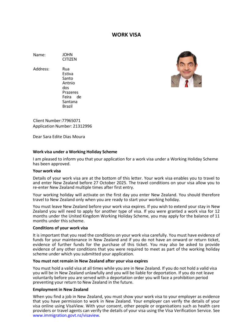 New Zealand e-visa template in Word and PDF formats