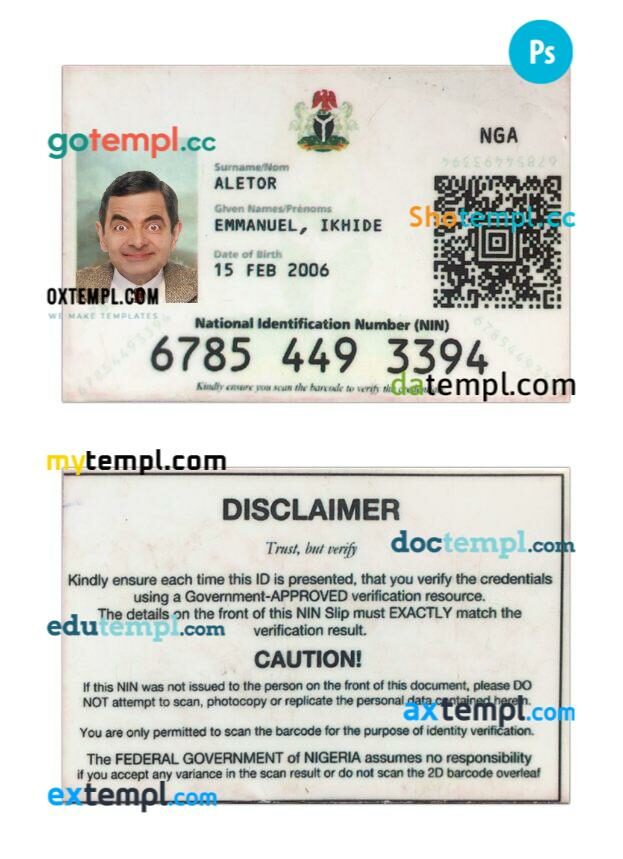 Nigeria national ID card PSD template