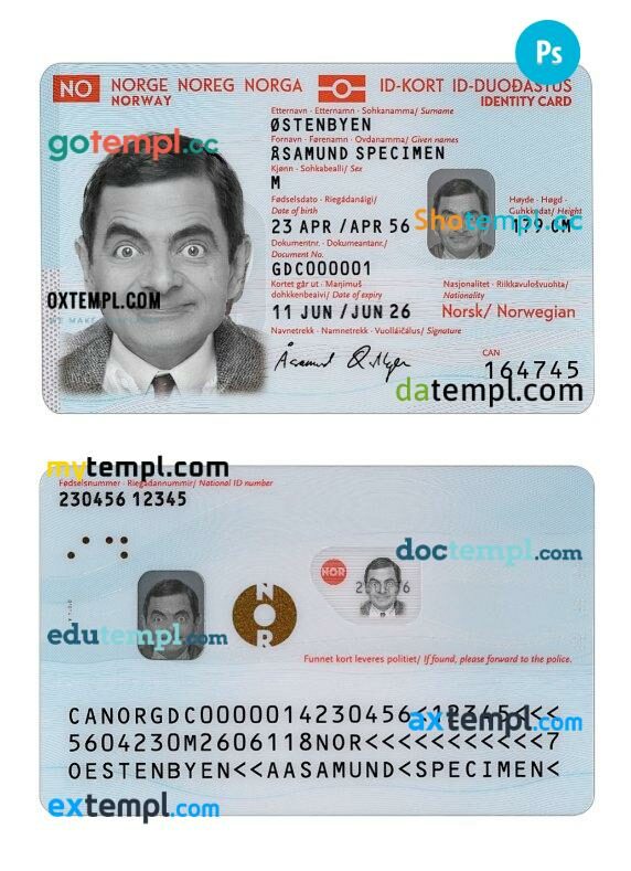 Norway ID card PSD template, 2021-present