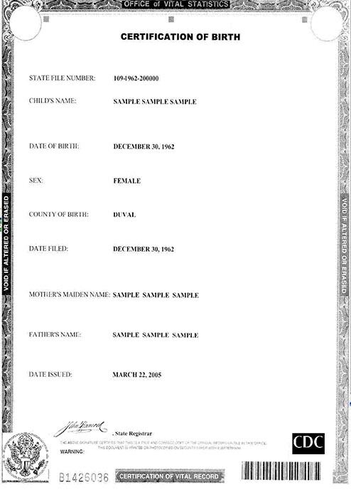 Office of vital statistics birth certificate template in PSD format