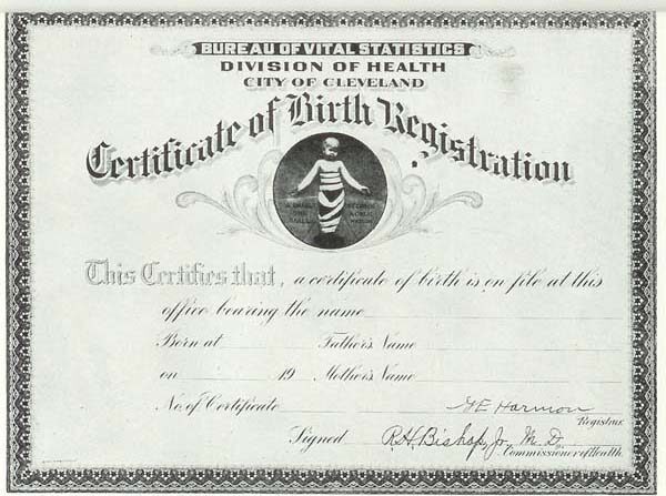 Ohio Division of Health birth certificate template in PSD format