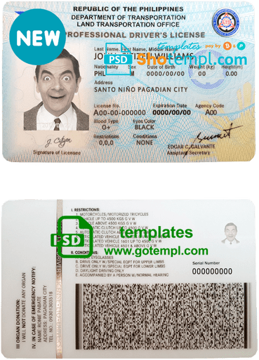 Filipino driver license download example in PSD format, fully editable