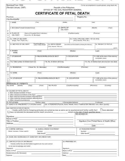 Philippines office of Civil Registrar General death certificate template in PSD format