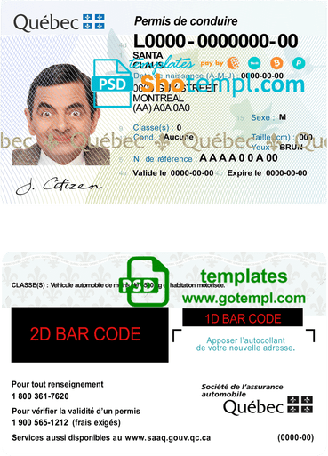 Canadian Quebec driver license download example in PSD format