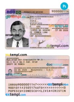 Romania residence permit card PSD template, with fonts