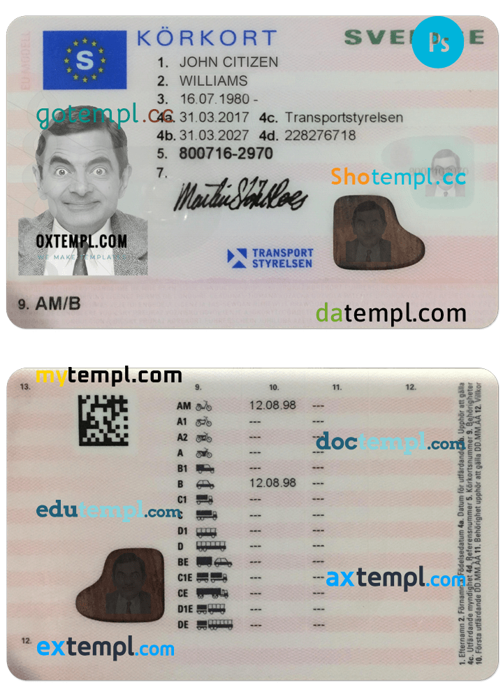 Swedish driver license download PSD example, 2016 - present
