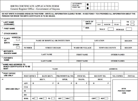 South America Government of Guyana birth certificate template in PSD format