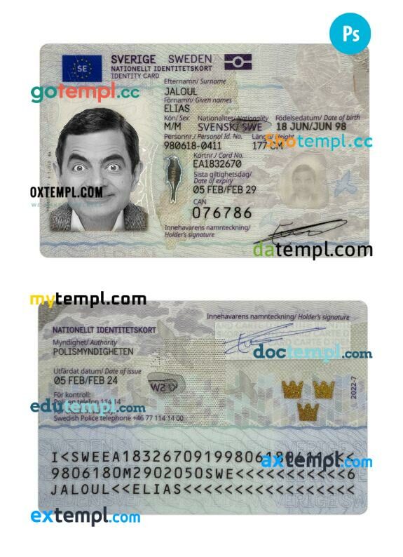 Sweden ID card PSD template, 2024-present