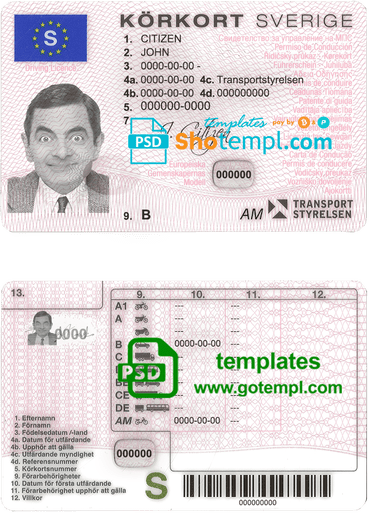 Swedish driver license download example in PSD format, 2009-2016