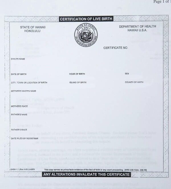 USA Department of health Hawaii birth certificate template in PSD format