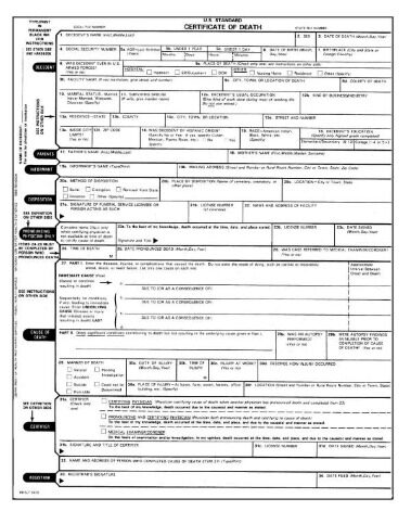 USA General Register certificate of death template in PSD format