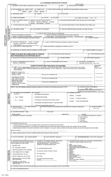 USA General Register death certificate template in PSD format