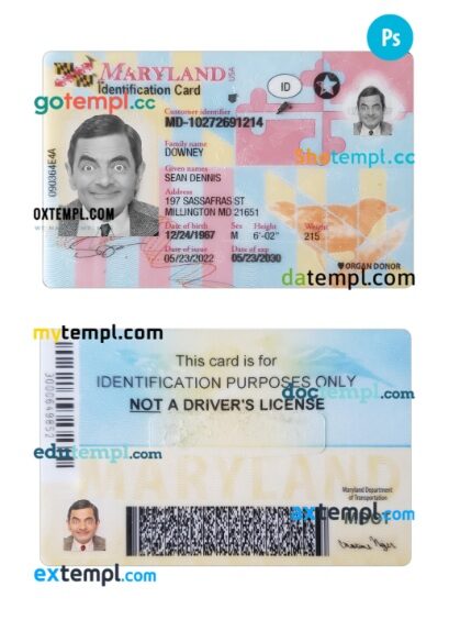 USA Maryland ID card PSD template