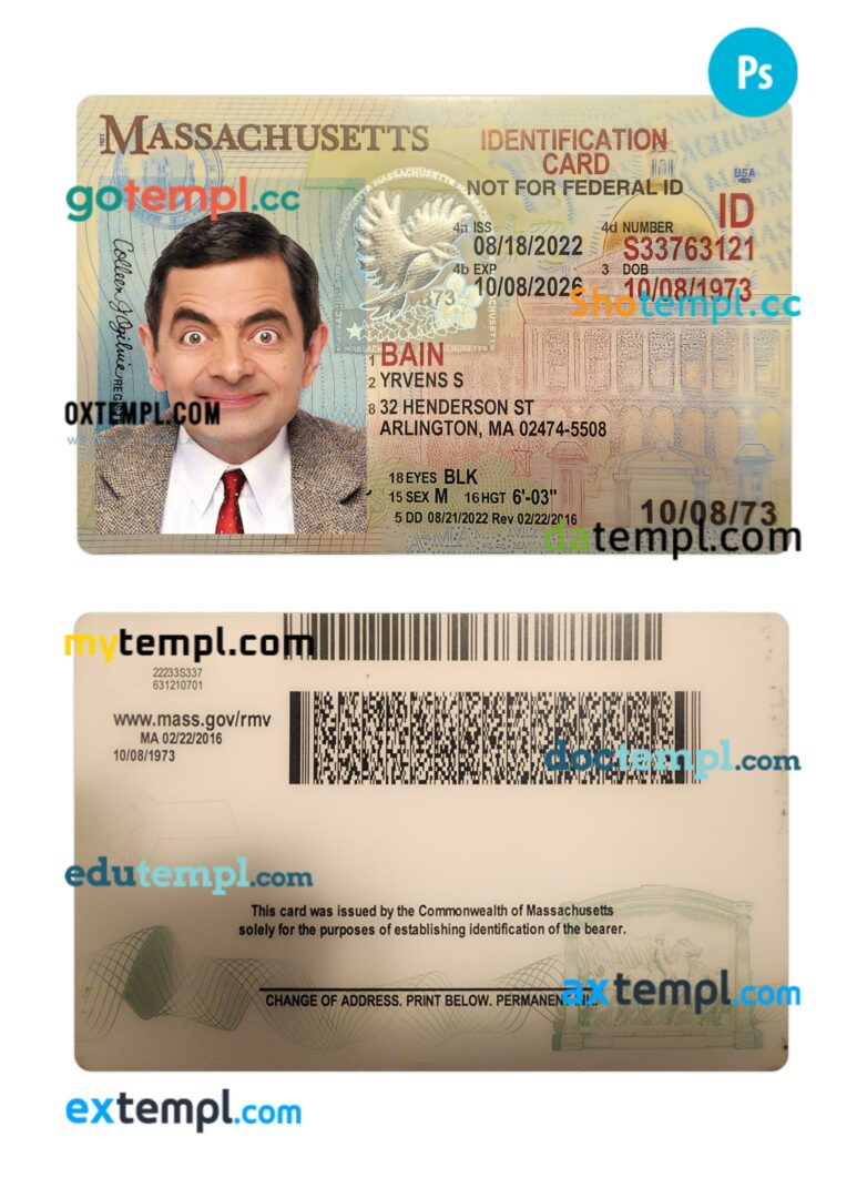 USA Massachusetts ID card PSD template