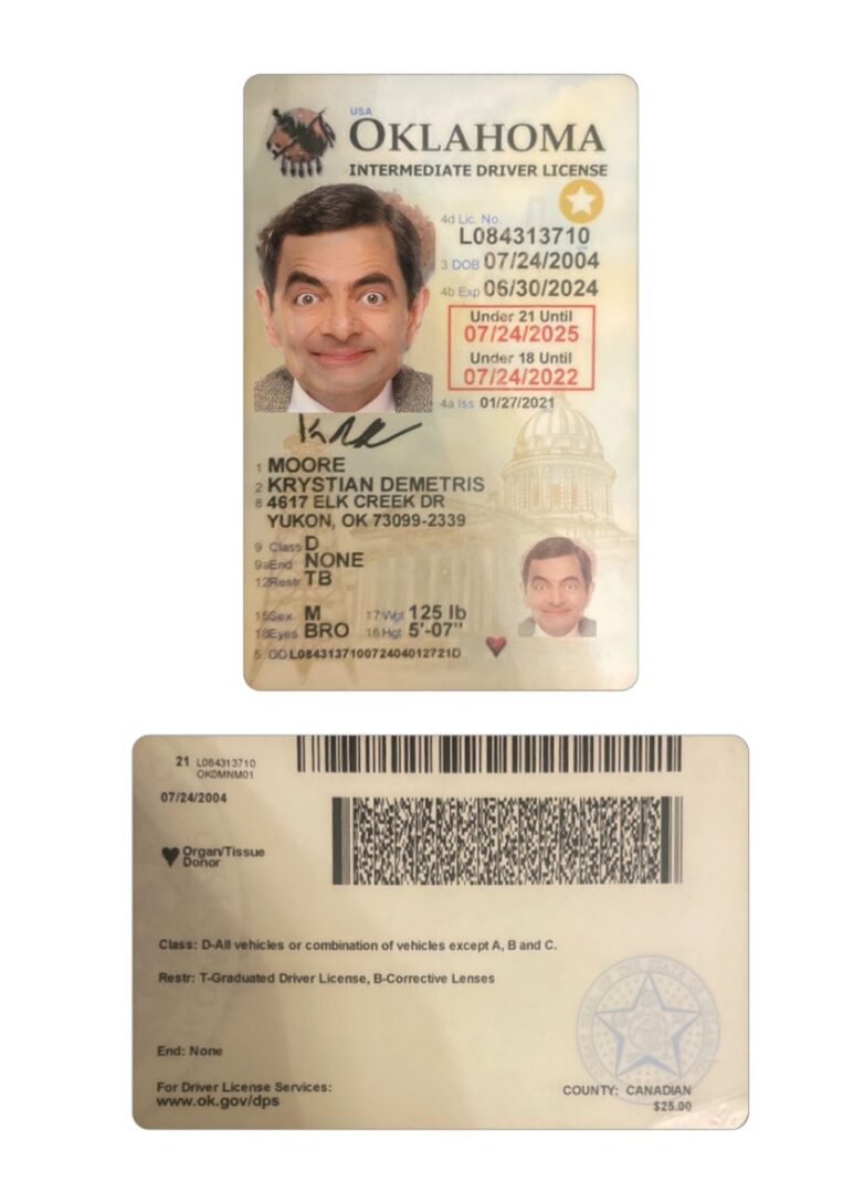 USA Oklahoma under 21 driving license PSD editable template