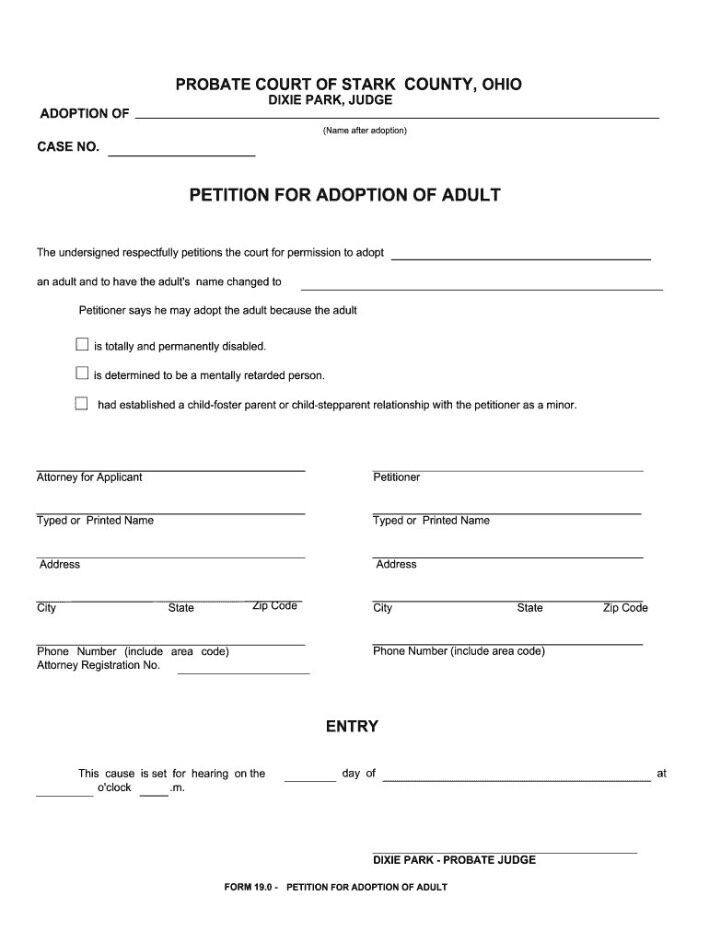 USA Probate court of Stark adoption certificate template in PSD format