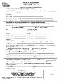 USA Register office of West Virginia adoption certificate template in PSD format