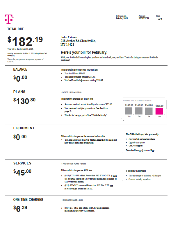 USA T-mobile utility bill template in Word and PDF formats, version 4
