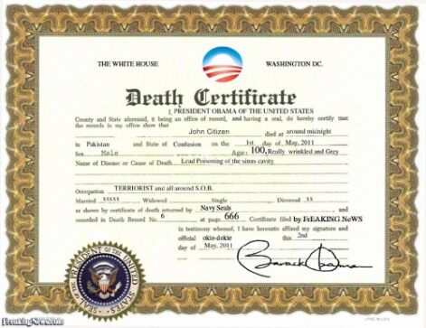 USA The White House death certificate template in PSD format